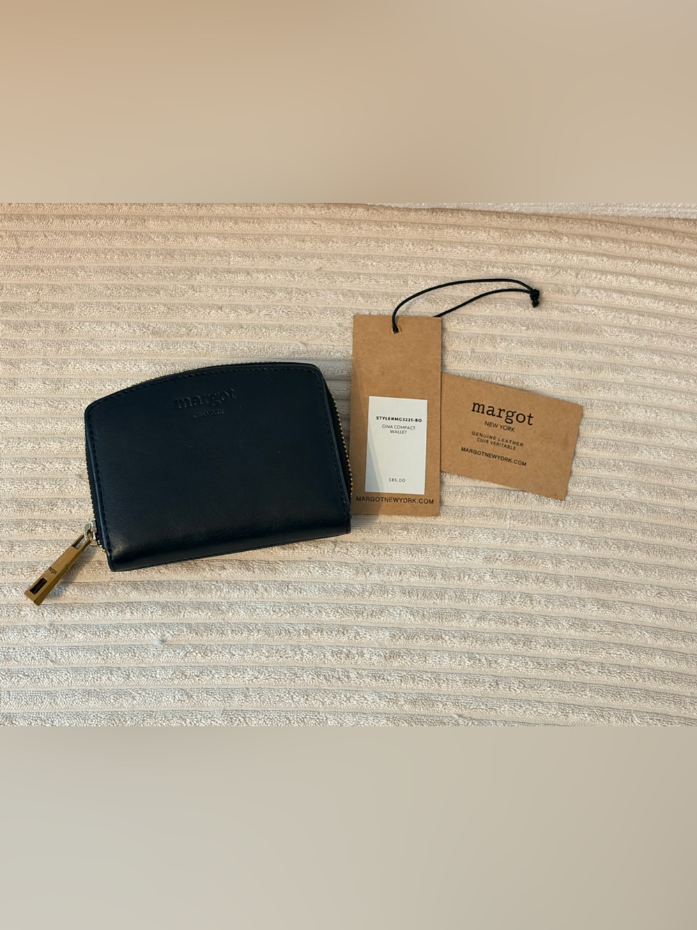 margot Black Leather Compact Zip Wallet.
